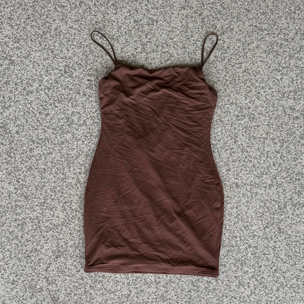Elegant Brown Spaghetti Strap Dress